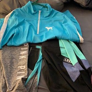 Blue jogger and two yoga pants